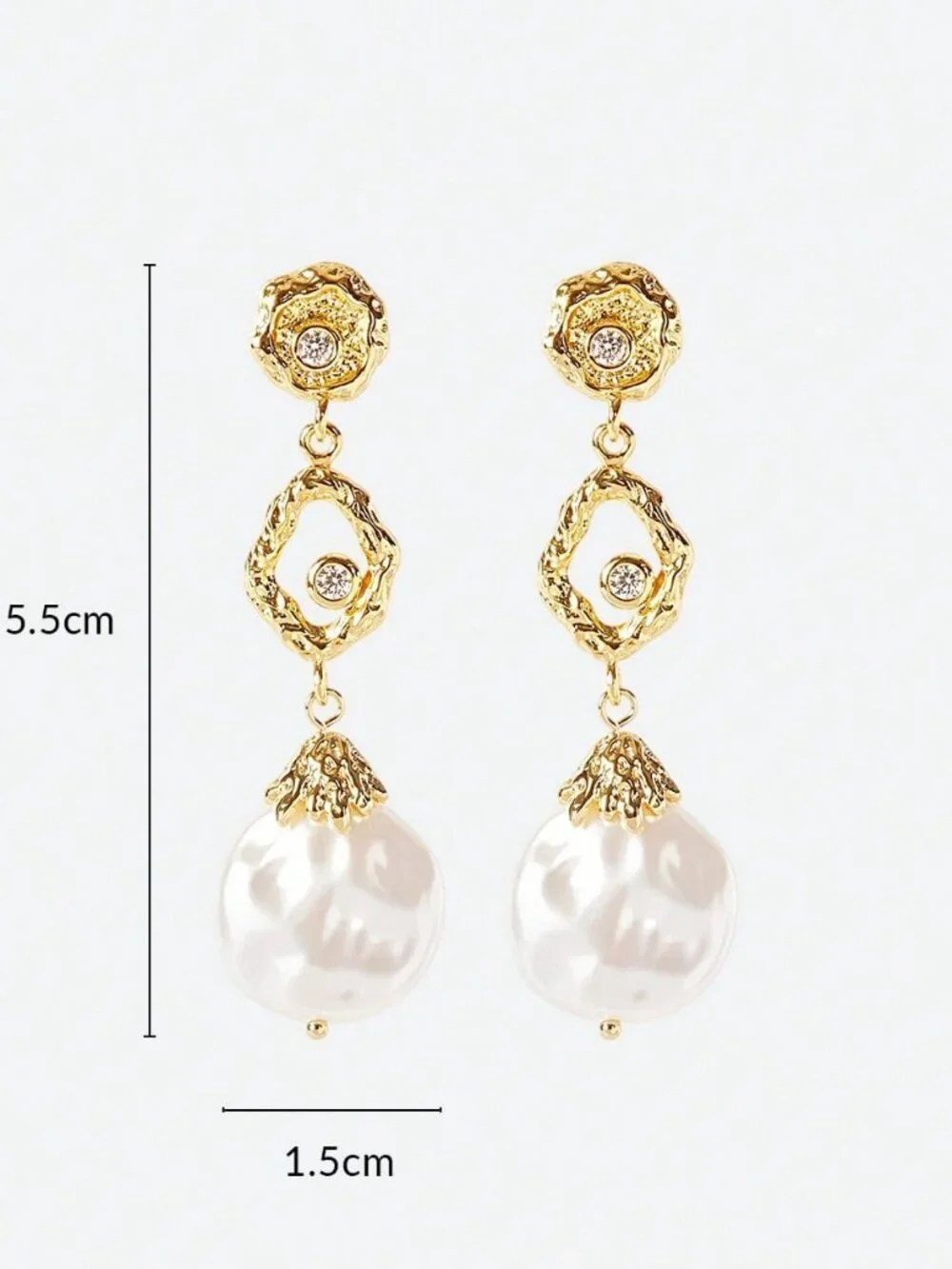 Gold Women's Gold Plated Hammered Texture faux pearl Earrings